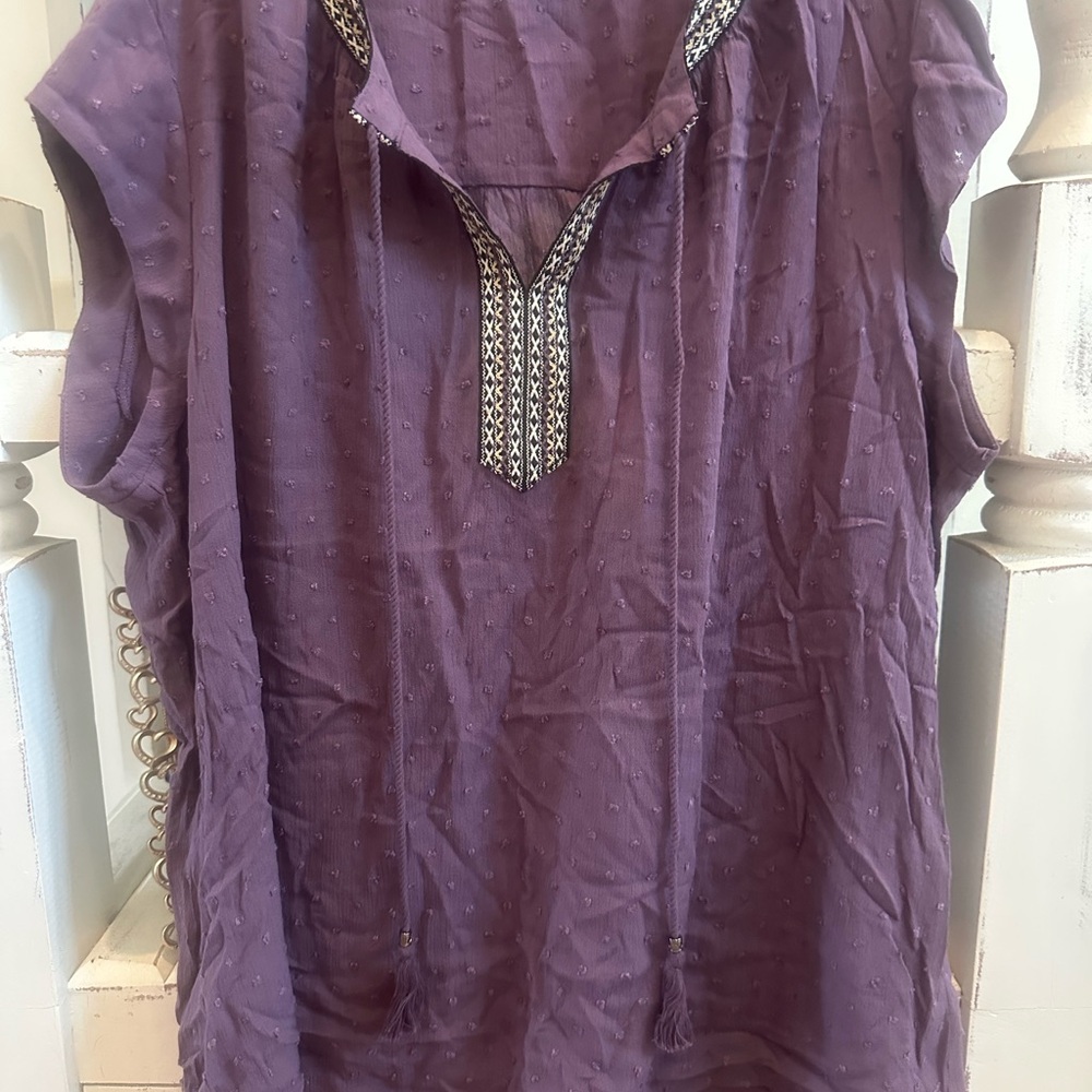 DR2 Purple Blouse with Embroidered Neckline